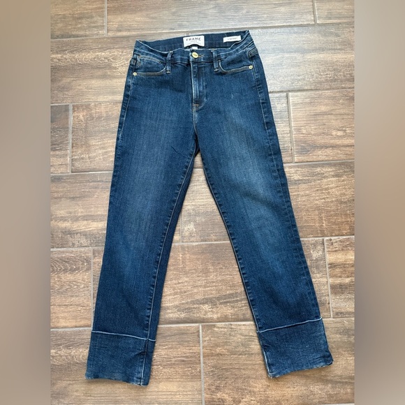 Frame Denim Denim - FRAME Denim Le High Straight Dark BlueWash Cuffed Ankle Jeans Ardmore
